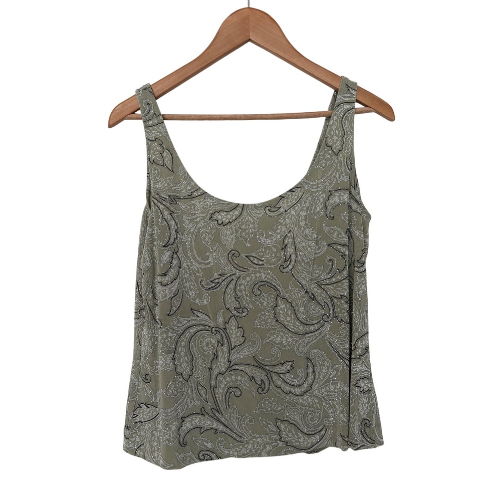 Alex Evenings 90's Vintage Glitter Paisley Scoop Neck Tank Sage Green Women's L